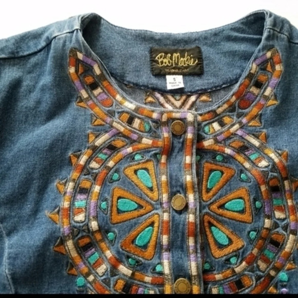 Vintage 80's Bob‎ Mackie Wearable Art  Denim Southwestern Embroidered Shacket - Picture 16 of 16